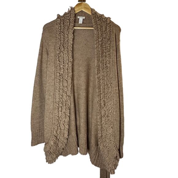 Chico's Sweaters - Chico's loop‎ fringe wool blend long line cardigan womans size Large